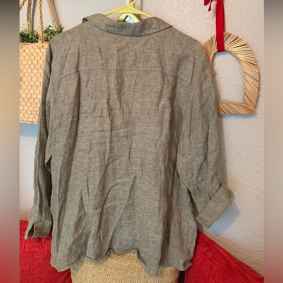 Foxcroft linen collared v neck button up blouse XX-Large quarter sleeve - Picture 10 of 11